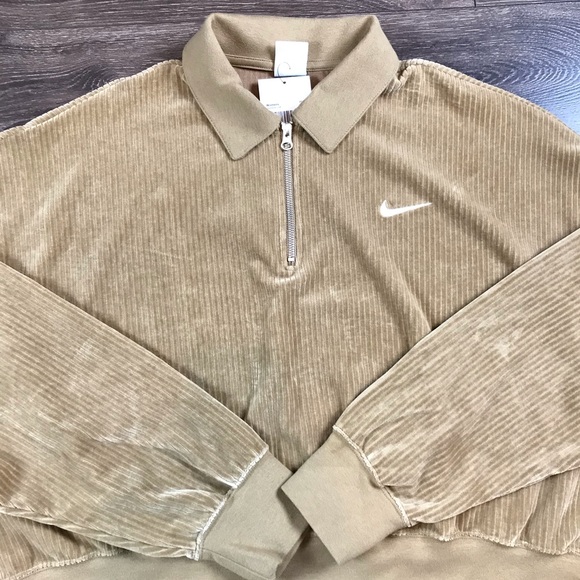 Nike Sportswear Women's Velour Tan Corduroy 1/4 Zip Pullover Collard Top Sz XXL - Picture 2 of 8